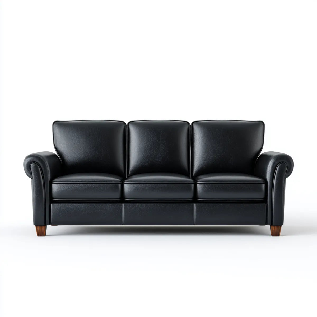 Sofa, 3- fotela czarny 210 x 90 x 88 cm ze sztuczną pokrywą PU skóry i litych stopów drewna