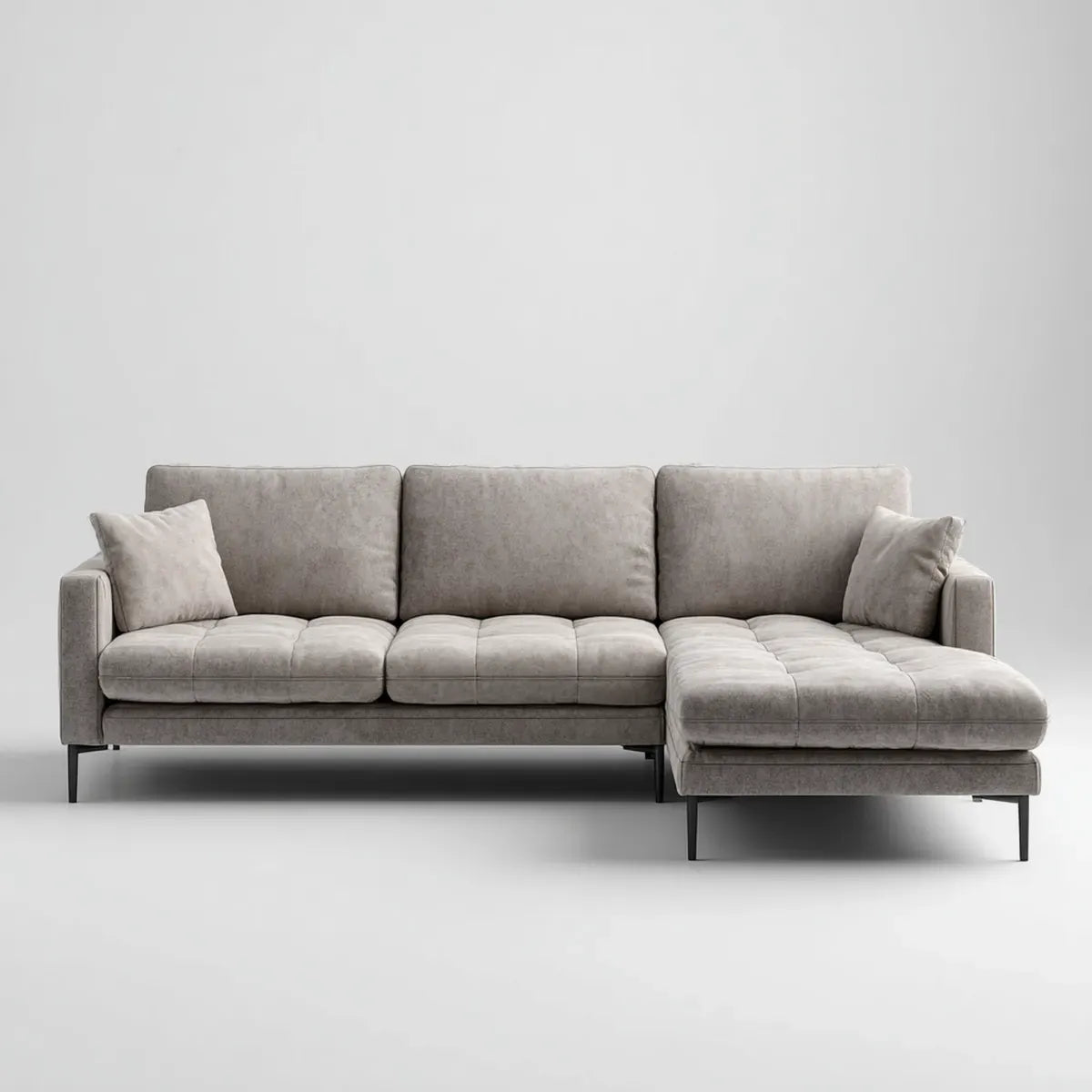 Sofa, L narożna sofa z szarym prawym szezlongiem w poliestrowym mikrofibrze 270 x 160 x 85 cm