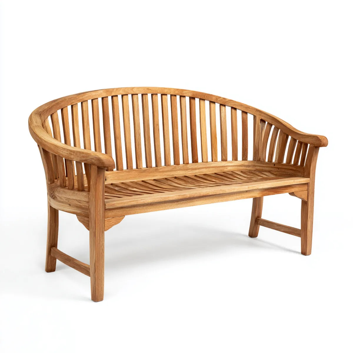 Ławka ogrodowa 3 miejsca w stałym naturalnym teku okrągły kształt 150 x 65 x 90 cm