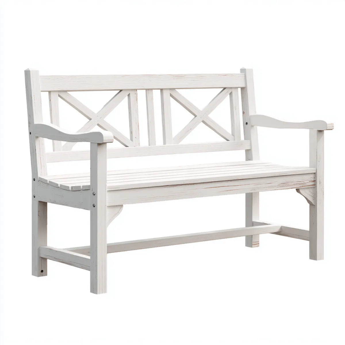 Ławka ogrodowa 2 białe miejsca w prostokątnym litym drewnie 120 x 60 x 90 cm