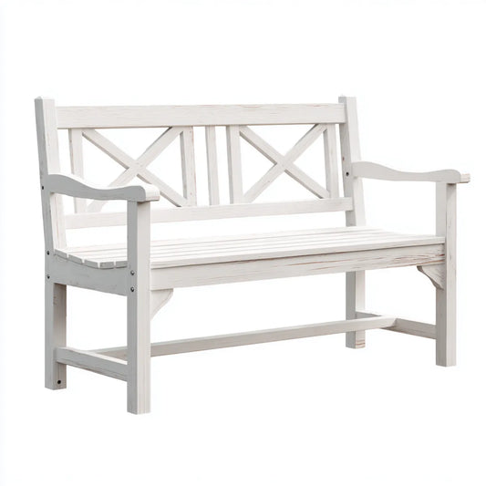 Ławka ogrodowa 2 białe miejsca w prostokątnym litym drewnie 120 x 60 x 90 cm