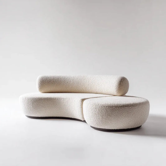 Sofa, Modułowa kanapa z krzesełkiem z kości słoniowej 2 kawałki w łuku z poliestru o kształcie bookle 190 x 105 x 70 cm