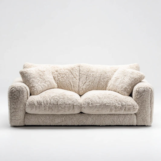 Sofa 2 fotele beżowy bucle poliestrowy z poduszkami tapicerowanymi 180 x 95 x 85 cm