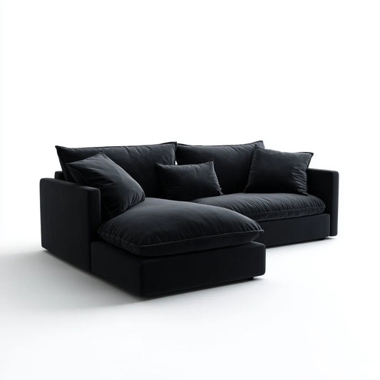 Sofa, Kanapa narożna 3 czarne siedzenia 280 x 170 x 85 cm w poliestrowym aksamicie w kształcie litery L
