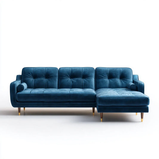 Sofa, Kanapa narożna 3 niebieskie miejsca w aksamicie poliestrowym 280 x 160 x 85 cm
