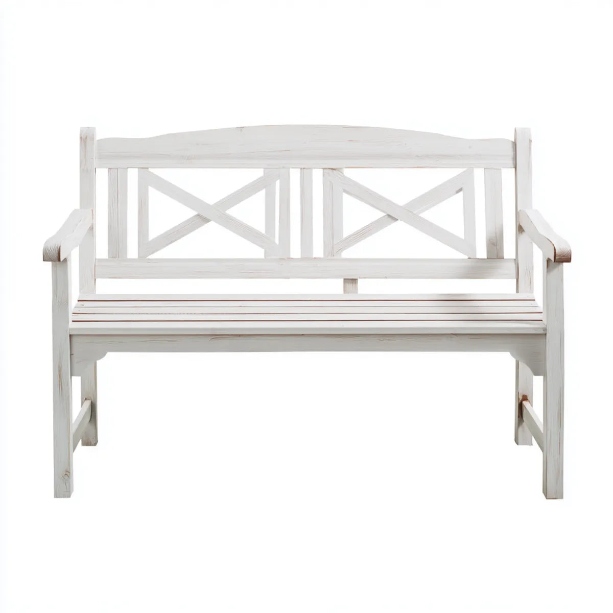 Ławka ogrodowa 2 fotele białe 120 x 60 x 90 cm w litym drewnie z prostokątnej sosny