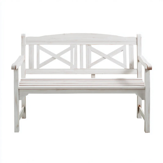 Ławka ogrodowa 2 fotele białe 120 x 60 x 90 cm w litym drewnie z prostokątnej sosny