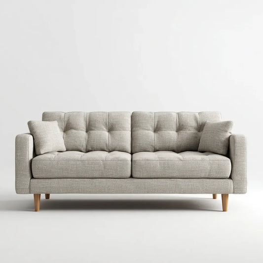 Sofa, 3 fotela jasnoszara 200 x 88 x 86 cm w kształcie prostokątnym z poliestru i litego drewna