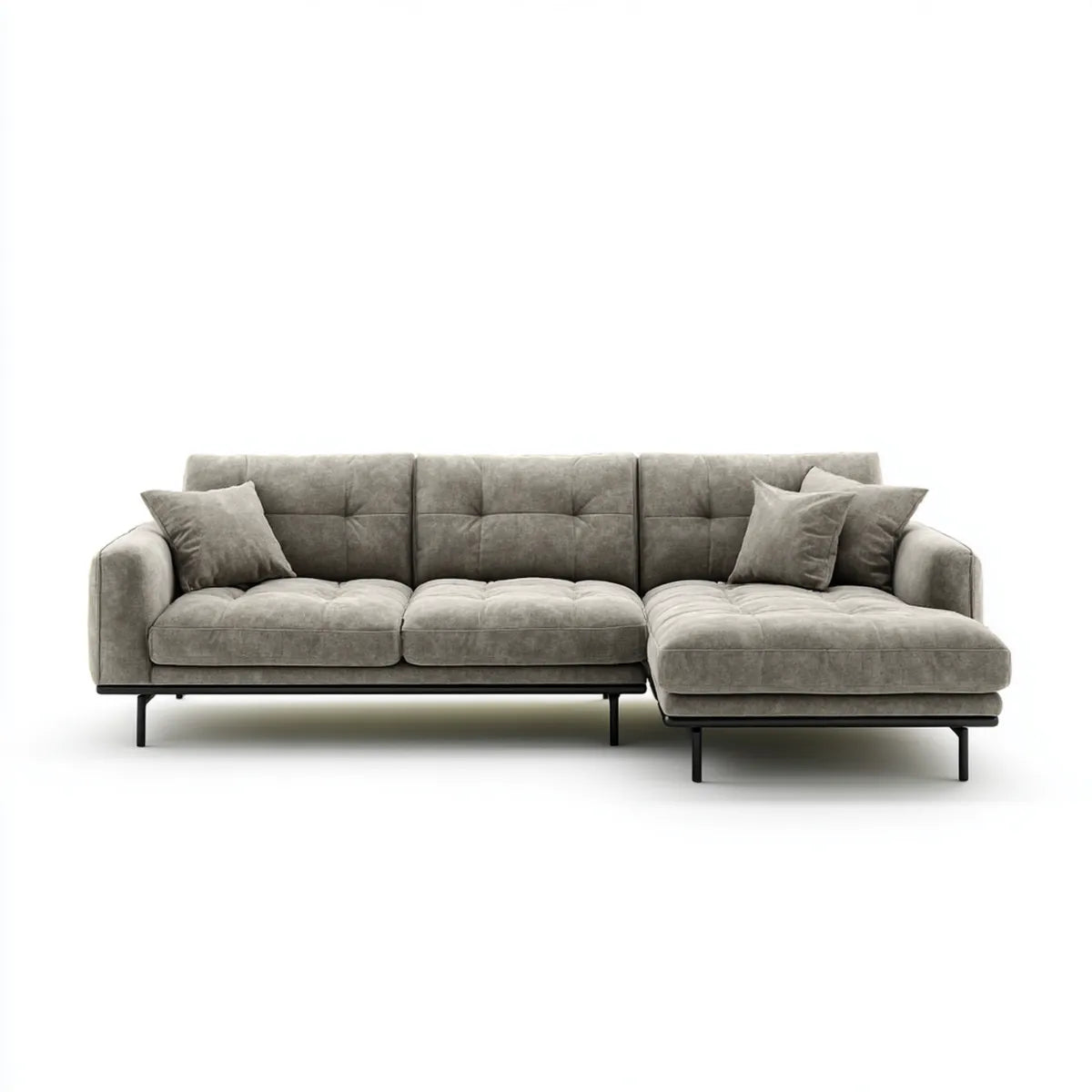 Sofa narożna 3 miejsca szare do L z prawym półwyspem 280 x 160 x 85 cm poliestrowa powłoka