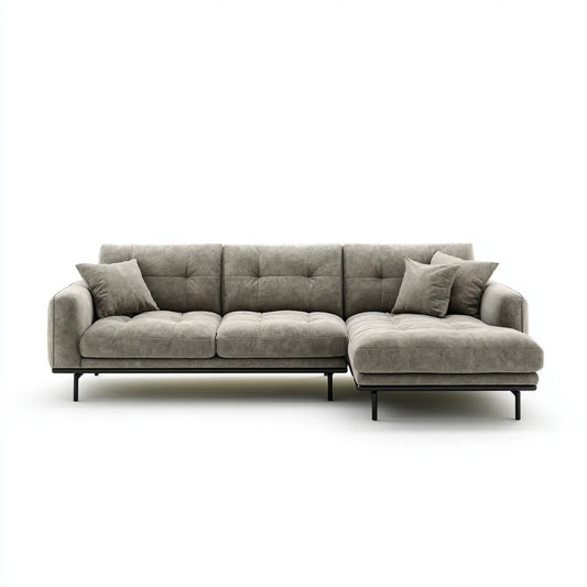 Sofa narożna 3 miejsca szare do L z prawym półwyspem 280 x 160 x 85 cm poliestrowa powłoka