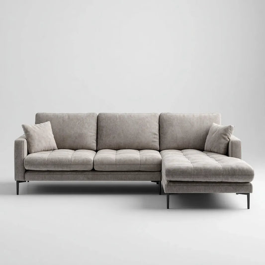 Sofa, L narożna sofa z szarym prawym szezlongiem w poliestrowym mikrofibrze 270 x 160 x 85 cm