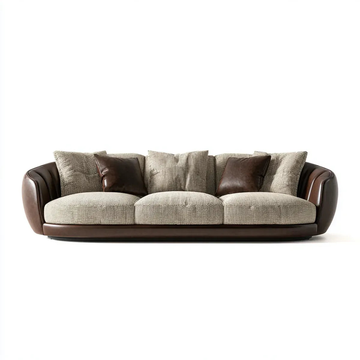Sofa 3 brązowe i beżowe siedzenia liniowe 230 x 95 x 78 cm w poliuretanie i poliestrowej skórze