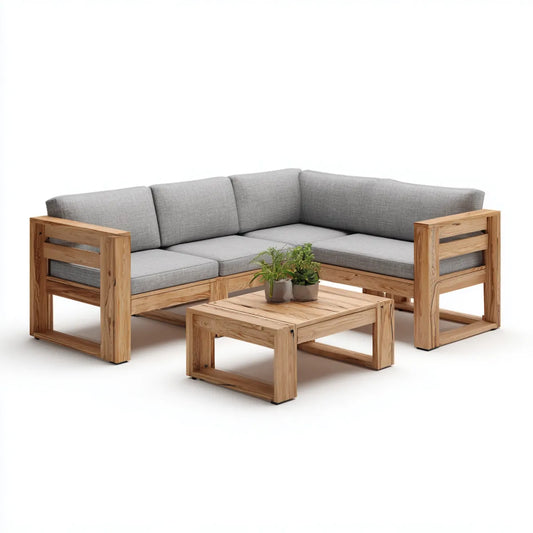 Sofa ogrodowa, narożnik ogrodowy sofa zestaw 3- część szara naturalna 220 x 220 cm akacja lite drewno prostokątne