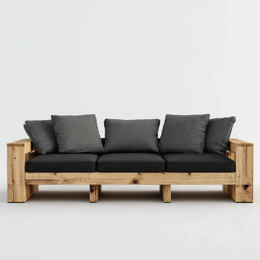 Sofa ogrodowa, Taras sofa 3-osobowa antracyt naturalna 200 x 80 x 75 cm drewno sosnowe stały prostokąt