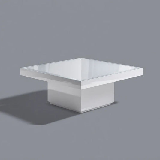 Stolik kawowy, Biały stół do kawy kwadratowy z lakierowanego MDF i szkła perforowanego 100 x 100 x 40 cm