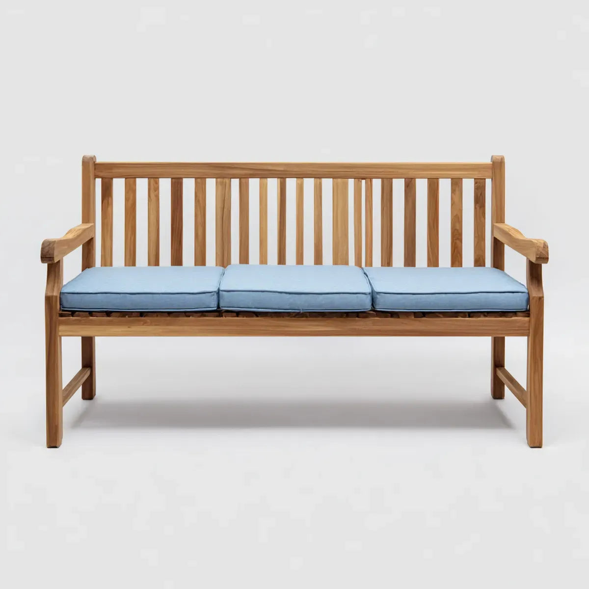 Ławka ogrodowa, 3 fotele ławka ogrodowa brązowa i jasnoniebieska w prostokątnym teku stałym 150 x 65 x 92 cm