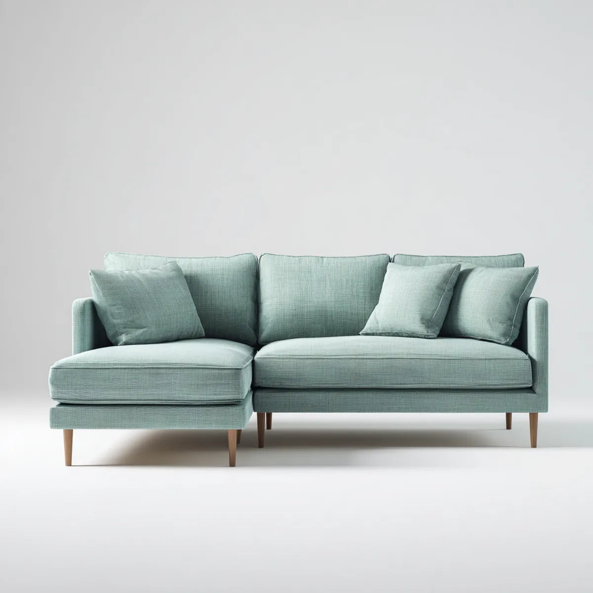 Sofa z krzesełkowym longiem 3 miejsca zielony szałwia poliestrowa 220 x 150 x 85 cm do L