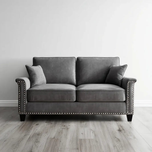 Sofa 2 ciemnoszare miejsca 145 x 85 x 88 cm w prostokątnym aksamicie poliestrowym