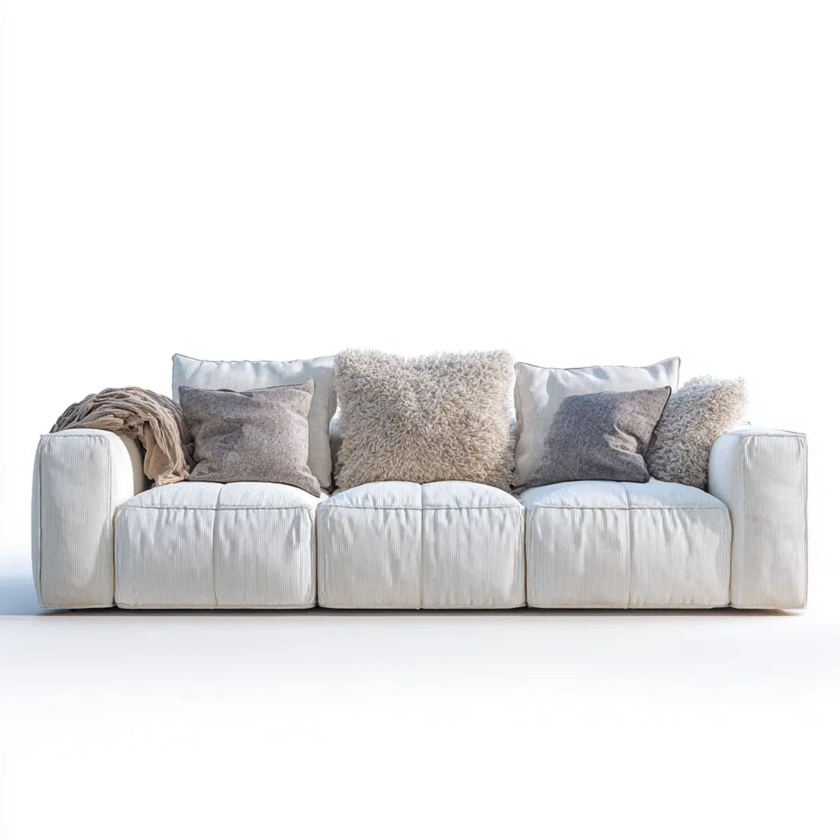 Sofa, Modułowa sofa 3 białe fotele 270 x 100 x 78 cm w aksamicie z prostokątnym poliestrowym żebrem