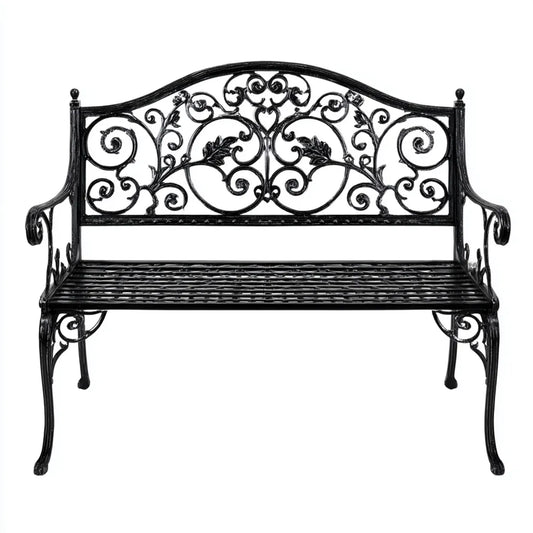 Ławka ogrodowa 2 fotele czarne 122 x 56 x 93 cm w odlewie z żeliwa
