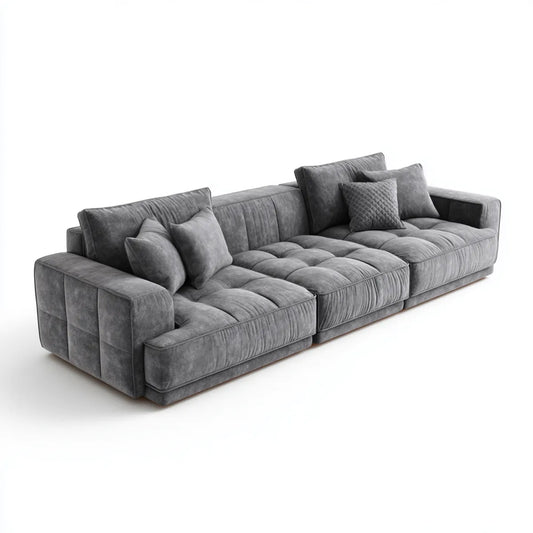Sofa, Modułowa kanapa liniowa 4 fotele szare 340 x 105 x 85 cm w mikrofibrze poliestrowym