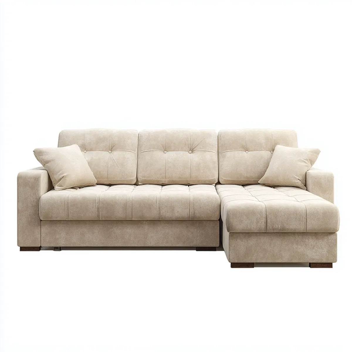 Sofa, Kanapa narożna 4 beżowe fotele z krzesełkiem z przodu w poliestrowym aksamicie 260 x 160 x 86 cm do L