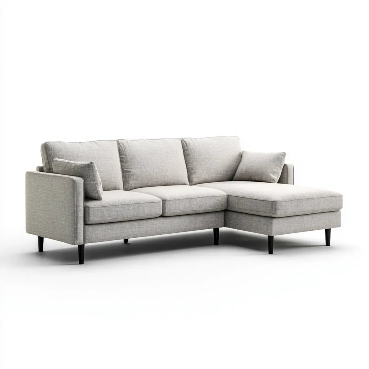 Sofa, Kanapa narożna z krzesełkiem z prawym, jasnoszarym poliestrem 230 x 150 x 85 cm do L