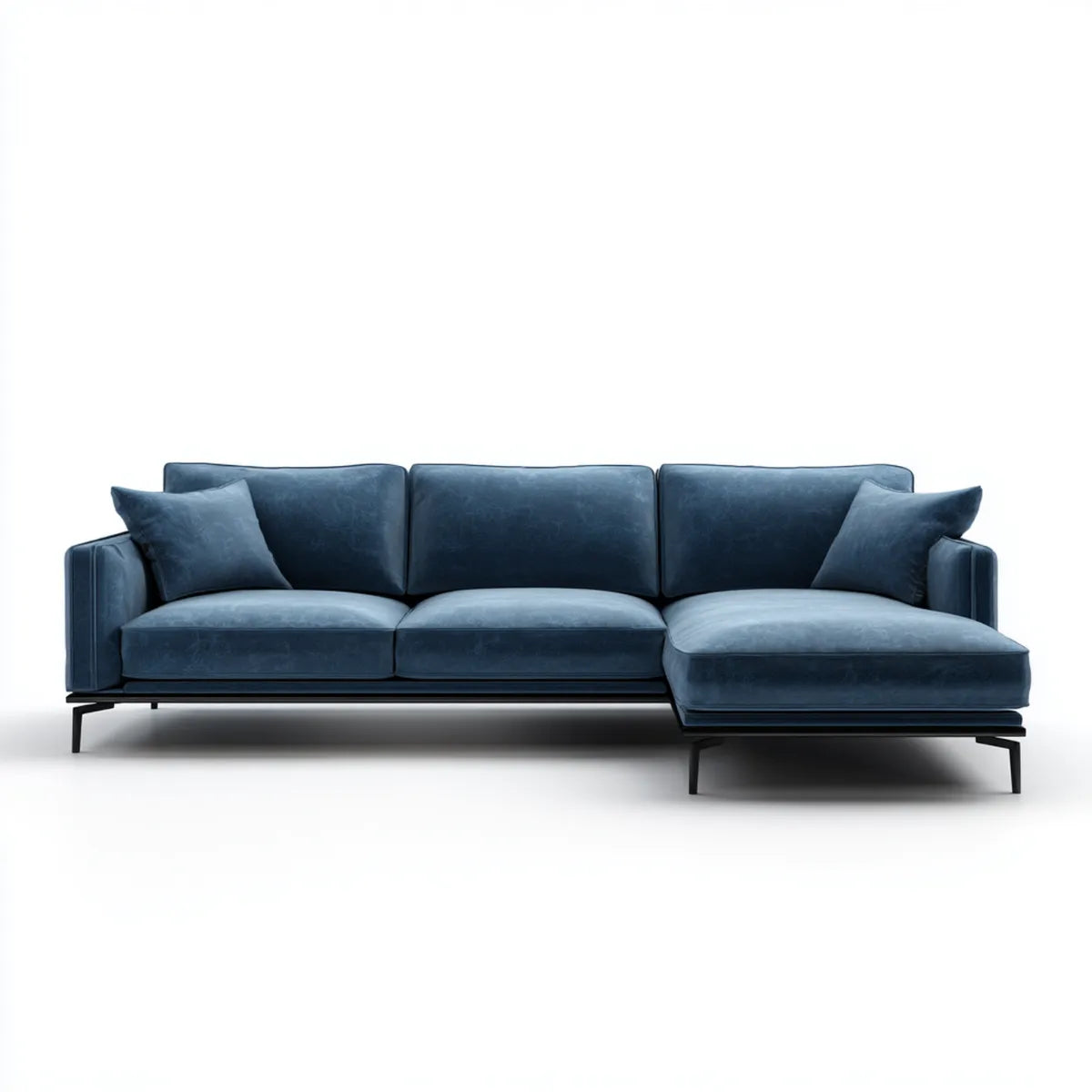 Sofa, Kanapa narożna 4 niebieskie siedzenia z krzesełkiem z prawej strony w poliestrowym aksamitu 280 x 160 x 85 cm