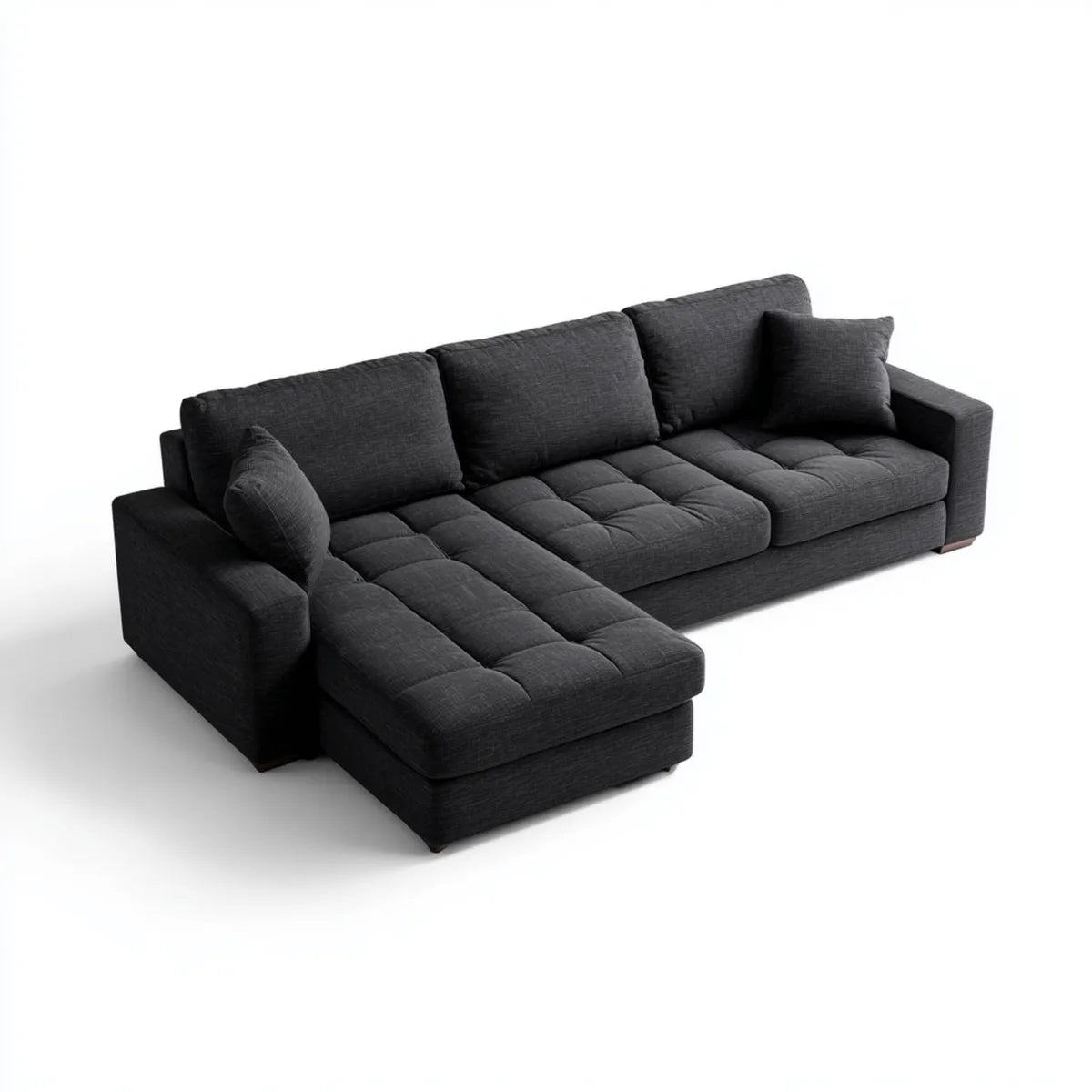 Sofa, 4 czarne L narożna sofa w poliestrze z poliuretanową warstwą wyściełaną 280 x 160 x 85 cm