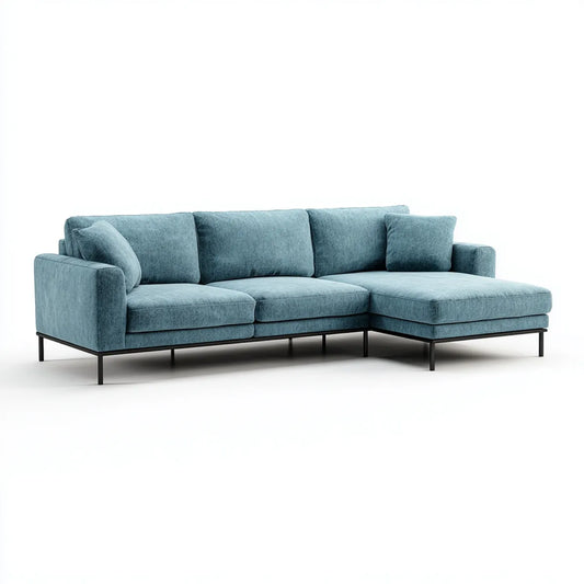 Sofa, Kanapa narożna z krzesełkiem niebieskim 260 x 160 x 85 cm w aksamicie poliestrowym L
