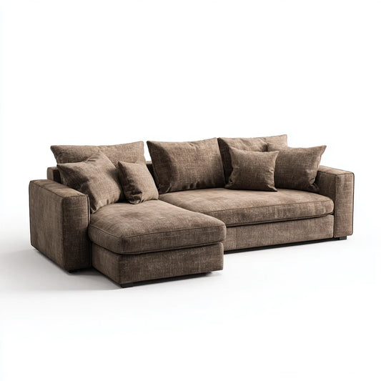Sofa, Kanapa narożna z krzesełkiem z lewej brązowej 280 x 160 x 85 cm w poliestrze z 4 siedzeniami