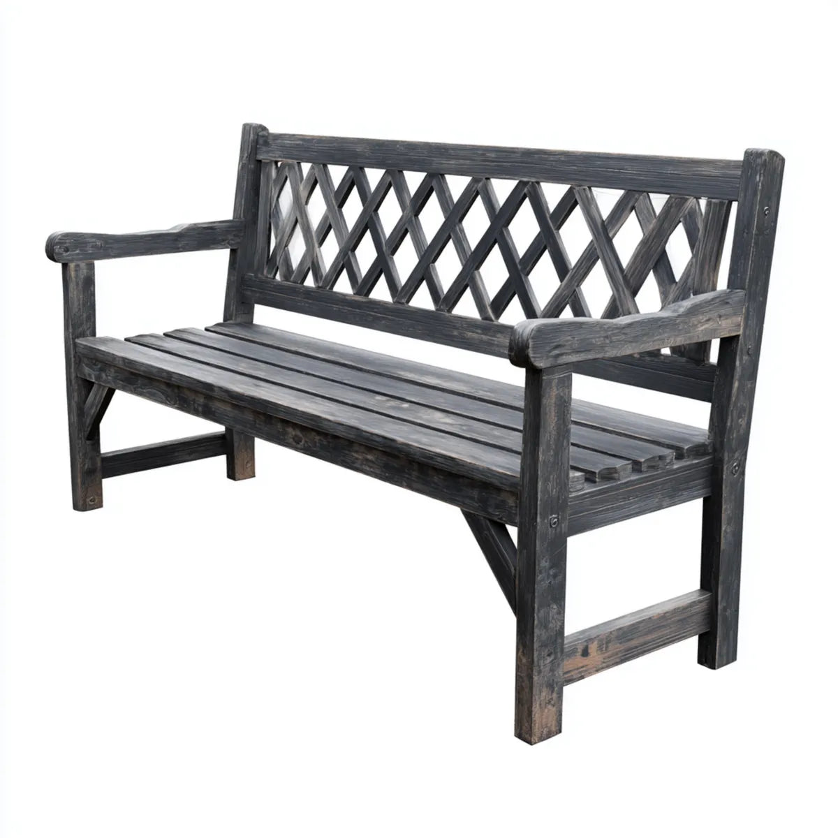 Ławka ogrodowa 2 miejsca szary antracyt w litym drewnie sosnowym z siatką z powrotem 120 x 58 x 90 cm