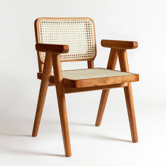 Krzesło jadalne z naturalnymi brązowymi podpórkami 56 x 57 x 82 cm w litym drewnie i puszce rattanu