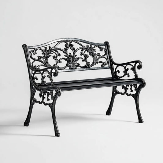 Ławka ogrodowa 2 czarne fotele z żeliwa 122 x 56 x 87 cm z otworem z tyłu
