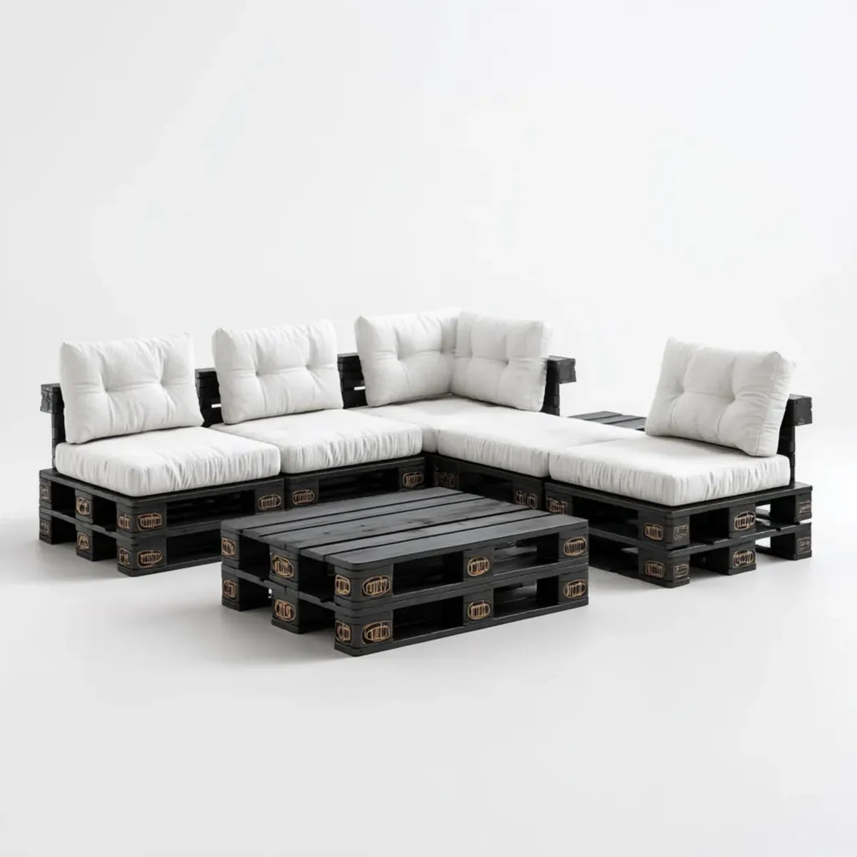 Sofa ogrodowa, Zestaw do palet zestaw taras sofa czarny biały 200 x 200 cm drewno sosnowe kształt litery L