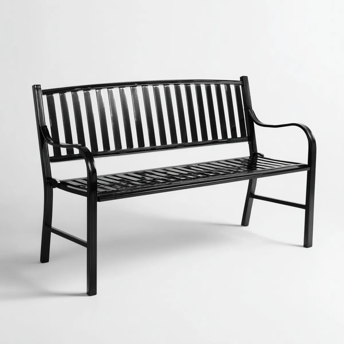 Ławka ogrodowa 3 fotele czarne 125 x 62 x 83 cm, prostokątna stal termoplastyczna