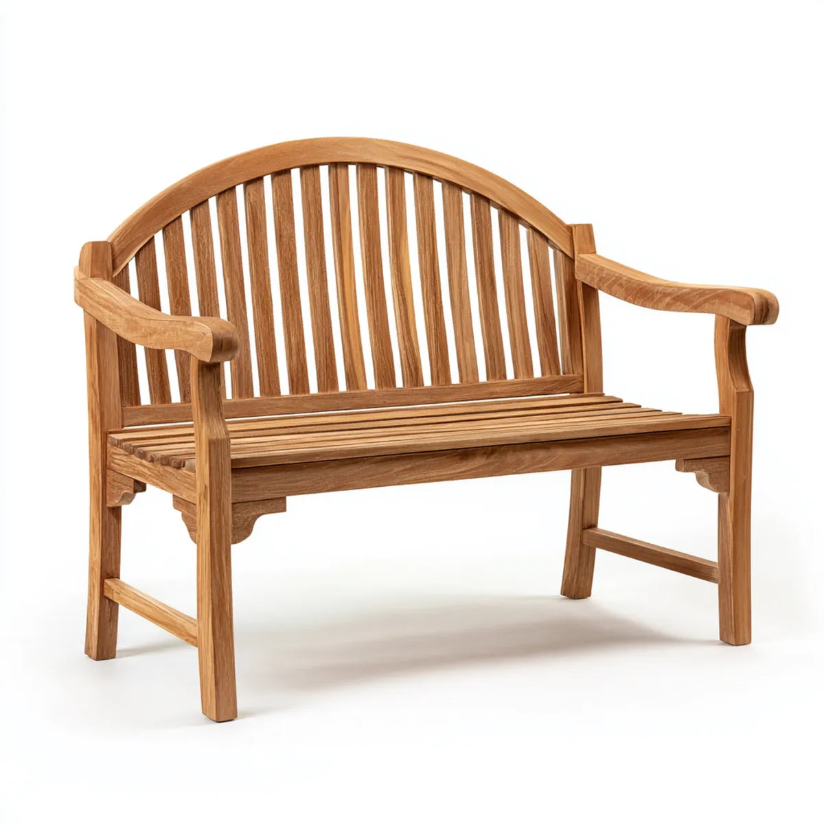 Ławka ogrodowa 2 siedzenia w teku litym naturalna ściana z tyłu 120 x 65 x 92 cm