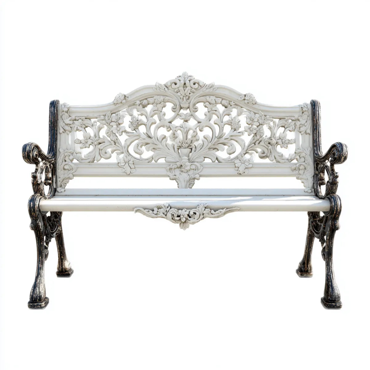 Ławka ogrodowa 2 miejsca białe i czarne odlewane żelaza 122 x 53 x 87 cm prostokątne