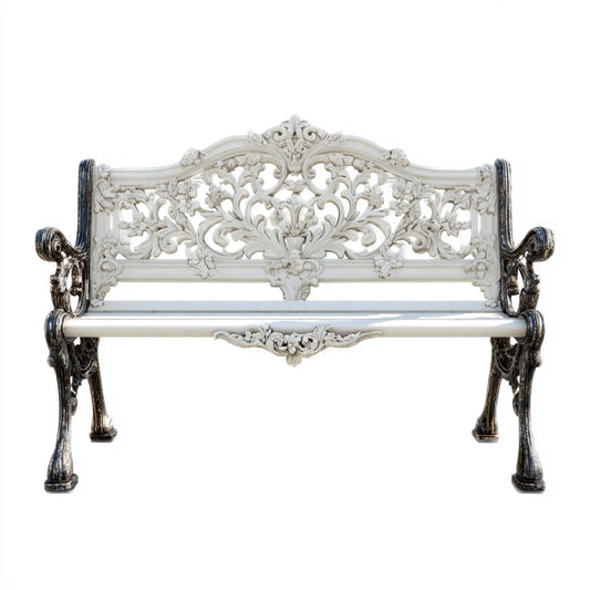 Ławka ogrodowa 2 miejsca białe i czarne odlewane żelaza 122 x 53 x 87 cm prostokątne